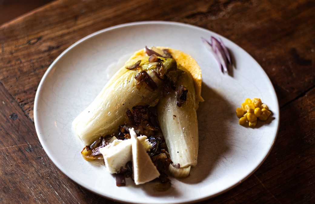 Pan-fried Endives on Creamy Polenta