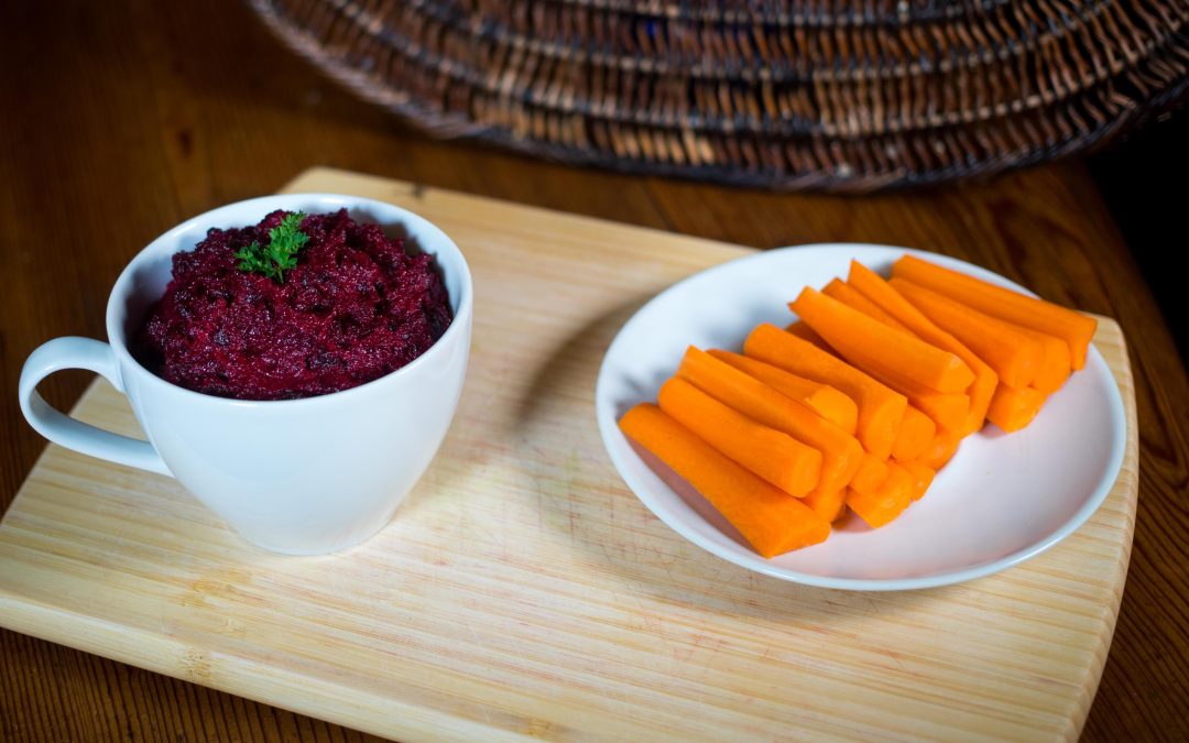 Beetroot Hoummous with carrot sticks